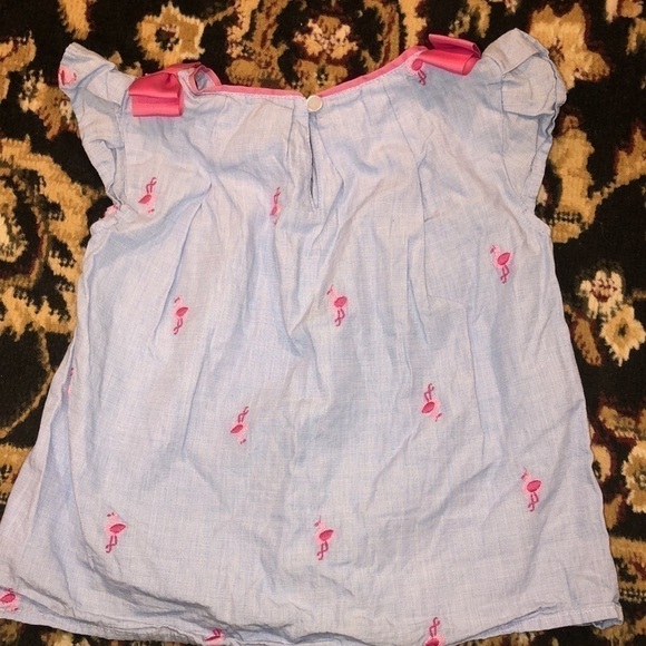 5/$10 Crown & Ivy size 4 denim top with pink flamingos and ribbons - Picture 5 of 8